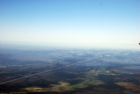 Typical example of coastal wetland loss and navigation canal on the Gulf Coast, Terrebonne Parsh.